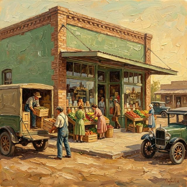 Bashas' store in downtown Chandler, 1920s (AI-restored image)