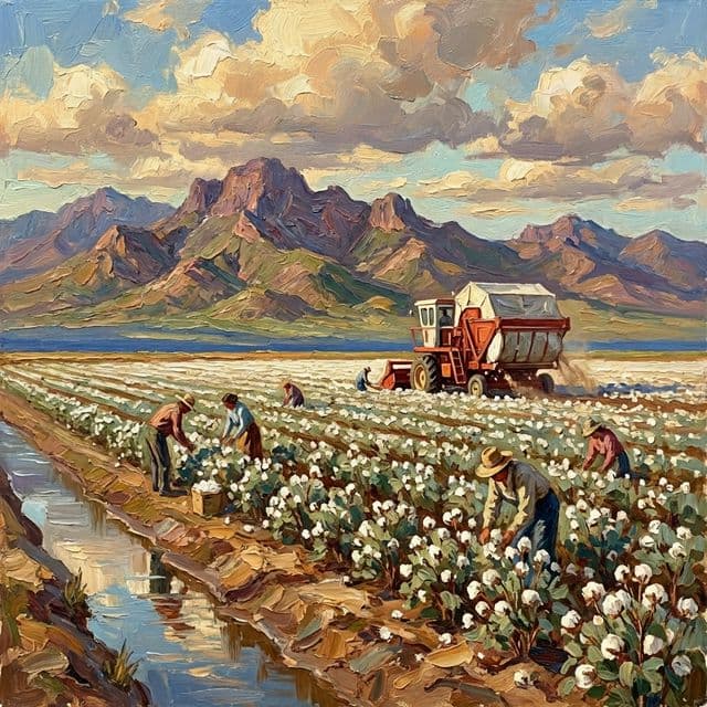Cotton fields near Surprise, Arizona, circa 1960 (AI-generated illustration)