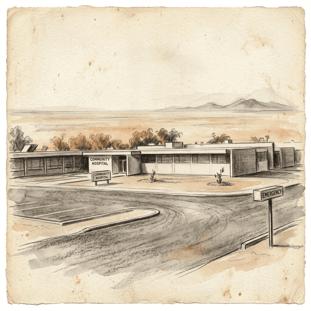 Chandler Community Hospital, c. 1961 (charcoal and watercolor illustration)