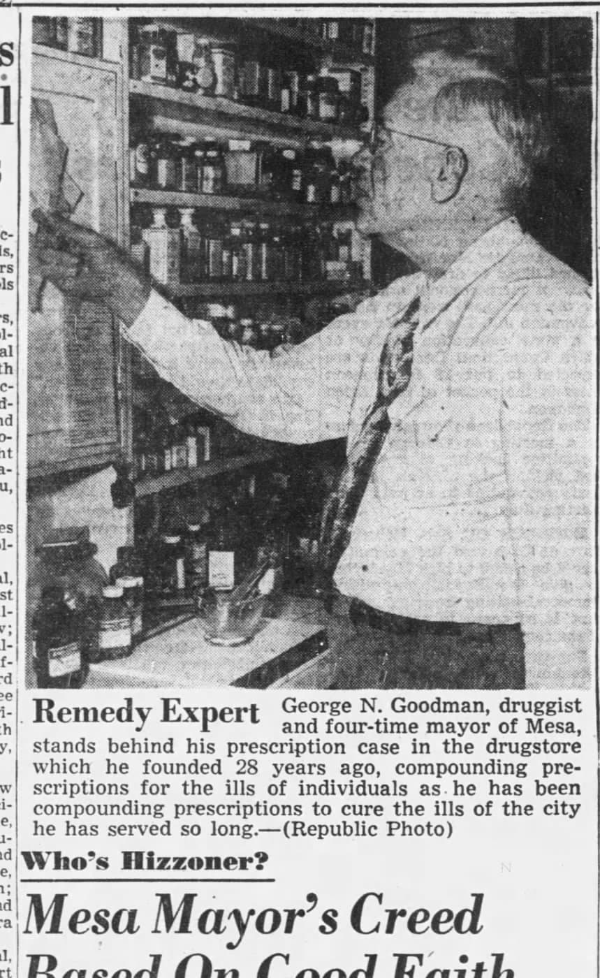 George Nicholas Goodman at the pharmacy (newspaper clipping)
