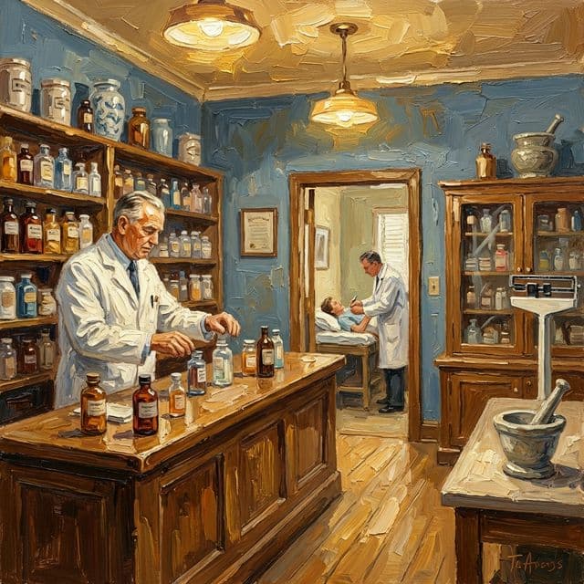 1950s family doctor's examination room (AI-generated illustration)