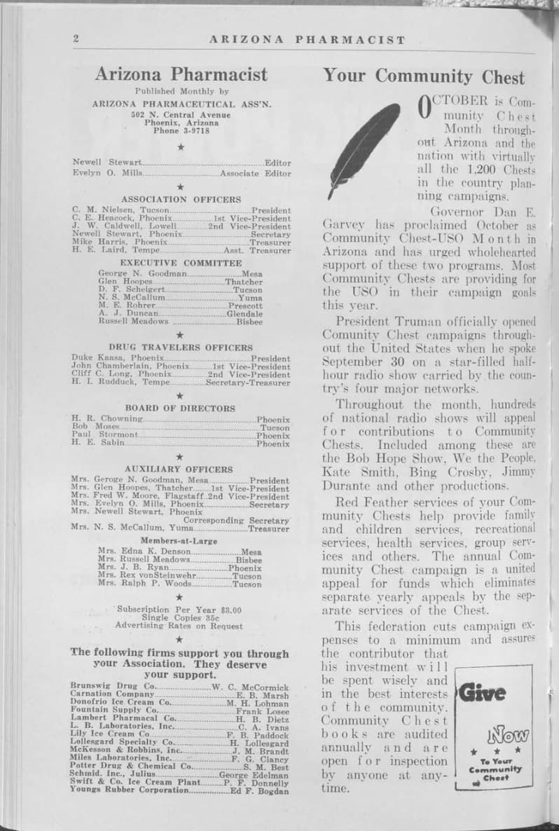 Arizona Pharmacist officers list (family archive scan)