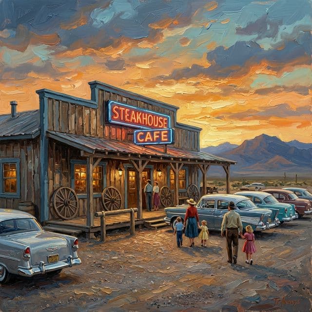 Palomino horse in a Mesa corral, 1950s (AI-generated illustration)